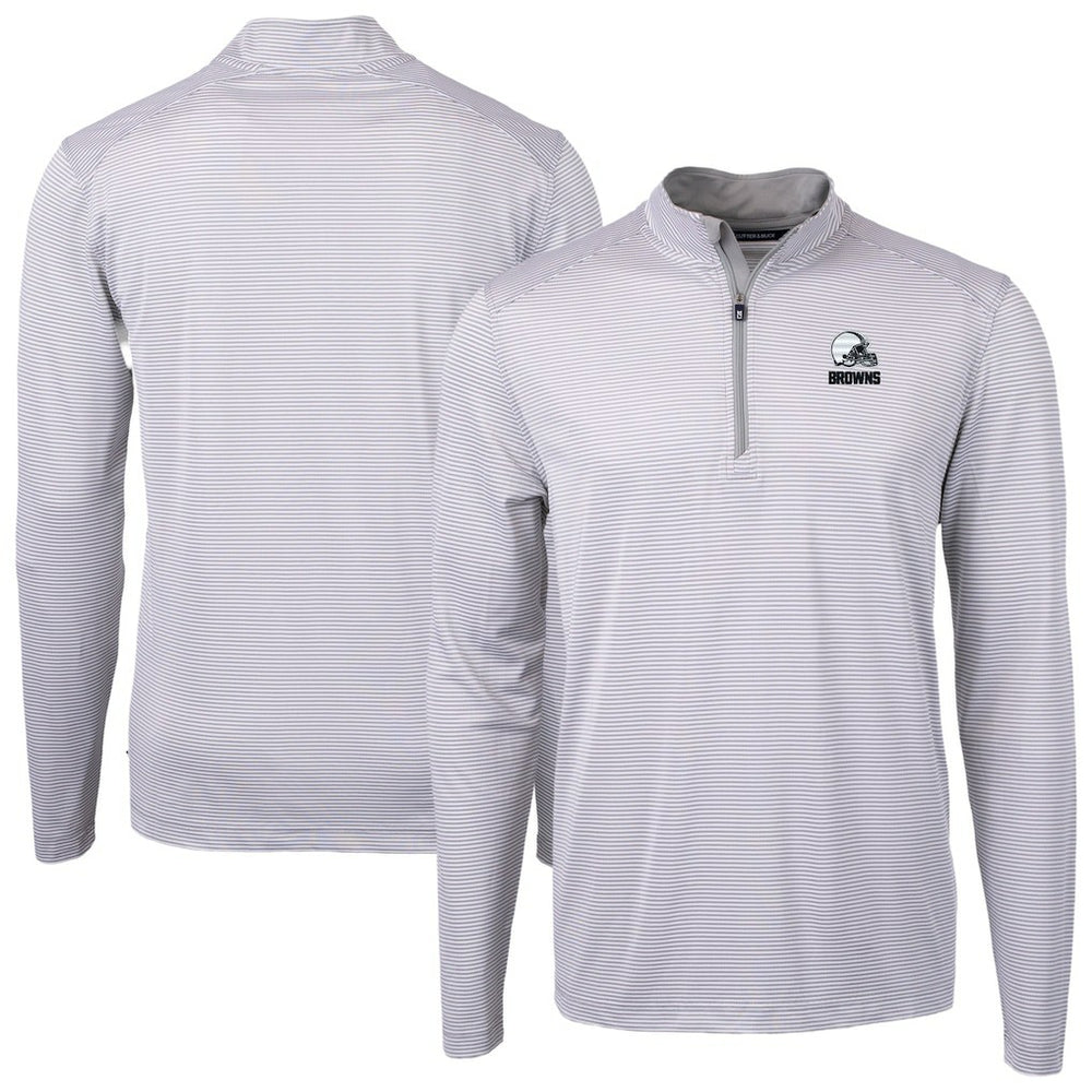 Cleveland Browns Cutter & Buck Big & Tall Virtue Eco Pique Micro Stripe Recycled Quarter-Zip Pullover Top - Gray online