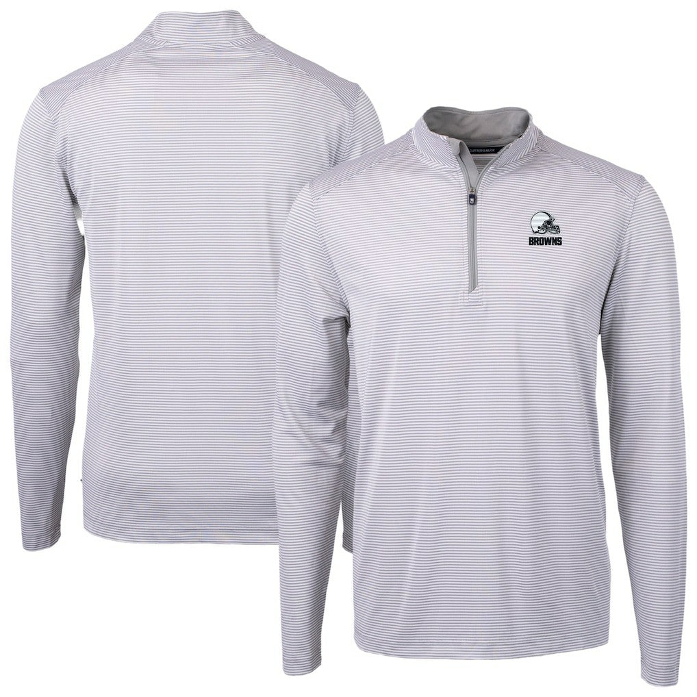 Cleveland Browns Cutter & Buck Big & Tall Virtue Eco Pique Micro Stripe Recycled Quarter-Zip Pullover Top - Gray online