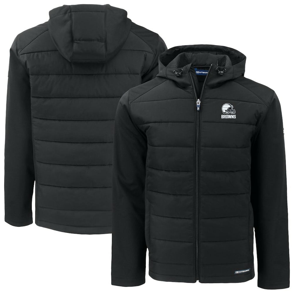 Cleveland Browns Cutter & Buck Big & Tall Evoke Hybrid Eco Softshell Recycled Full-Zip Hooded Jacket - Black on sale