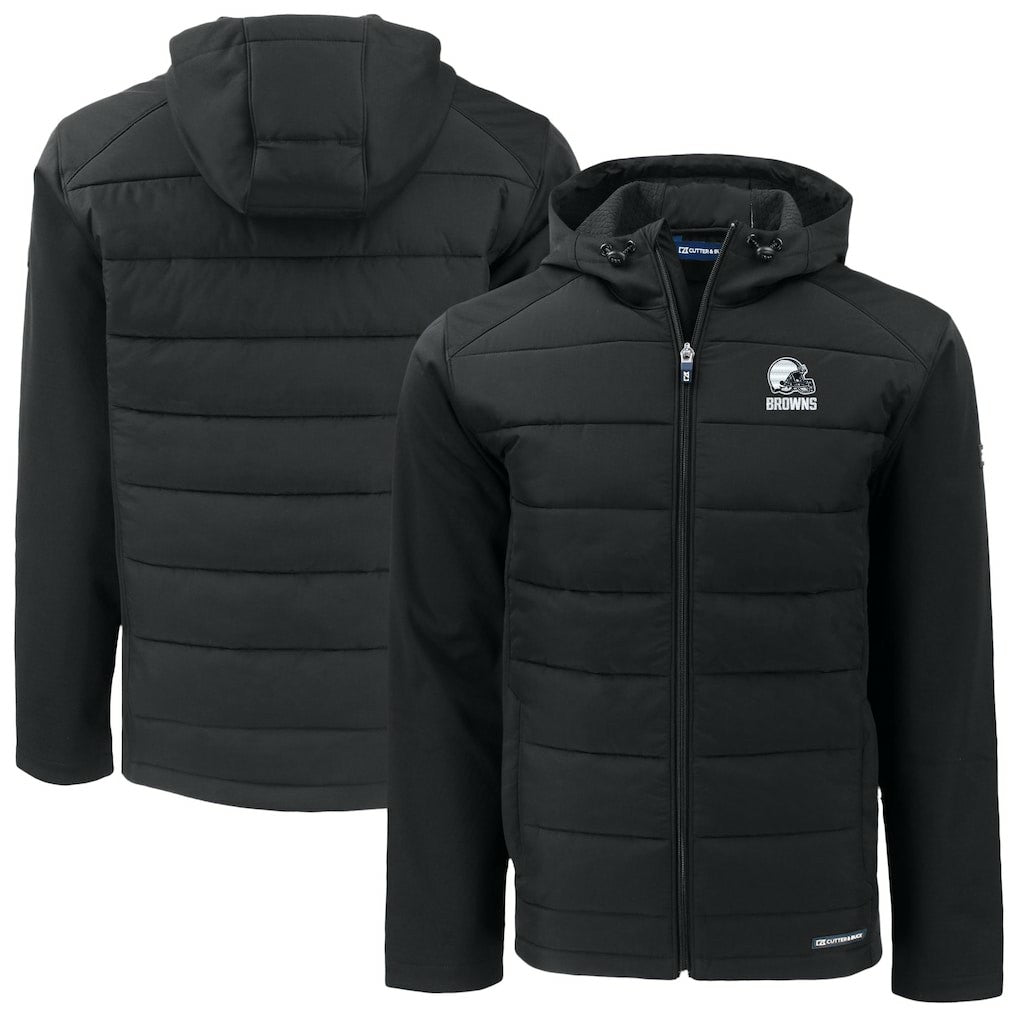 Cleveland Browns Cutter & Buck Big & Tall Evoke Hybrid Eco Softshell Recycled Full-Zip Hooded Jacket - Black on sale