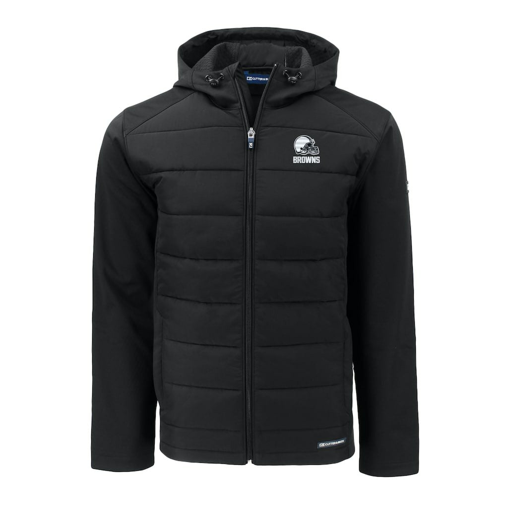 Cleveland Browns Cutter & Buck Big & Tall Evoke Hybrid Eco Softshell Recycled Full-Zip Hooded Jacket - Black on sale