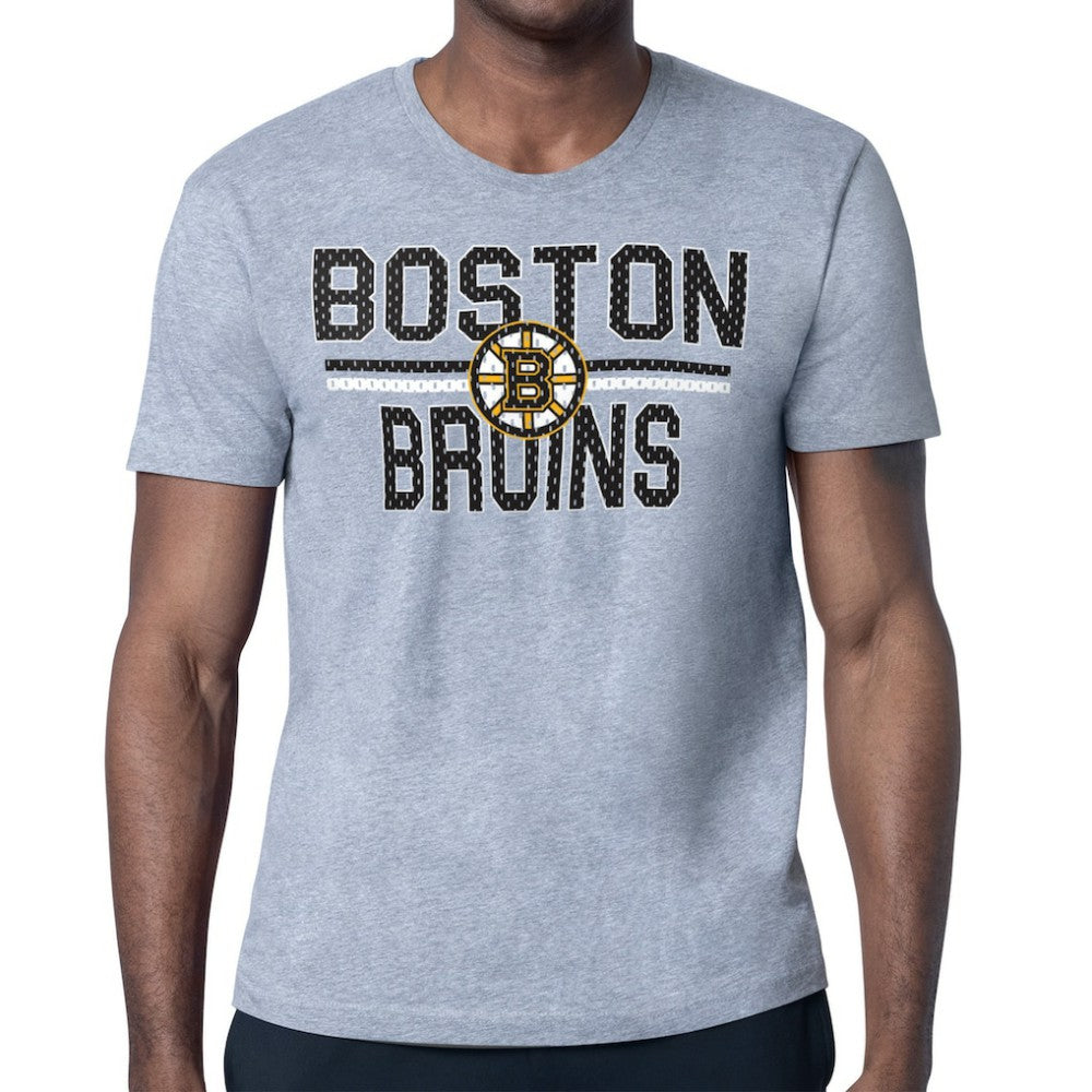 Boston Bruins Starter Mesh Look Team Name T-Shirt - Heather Gray T-shirts