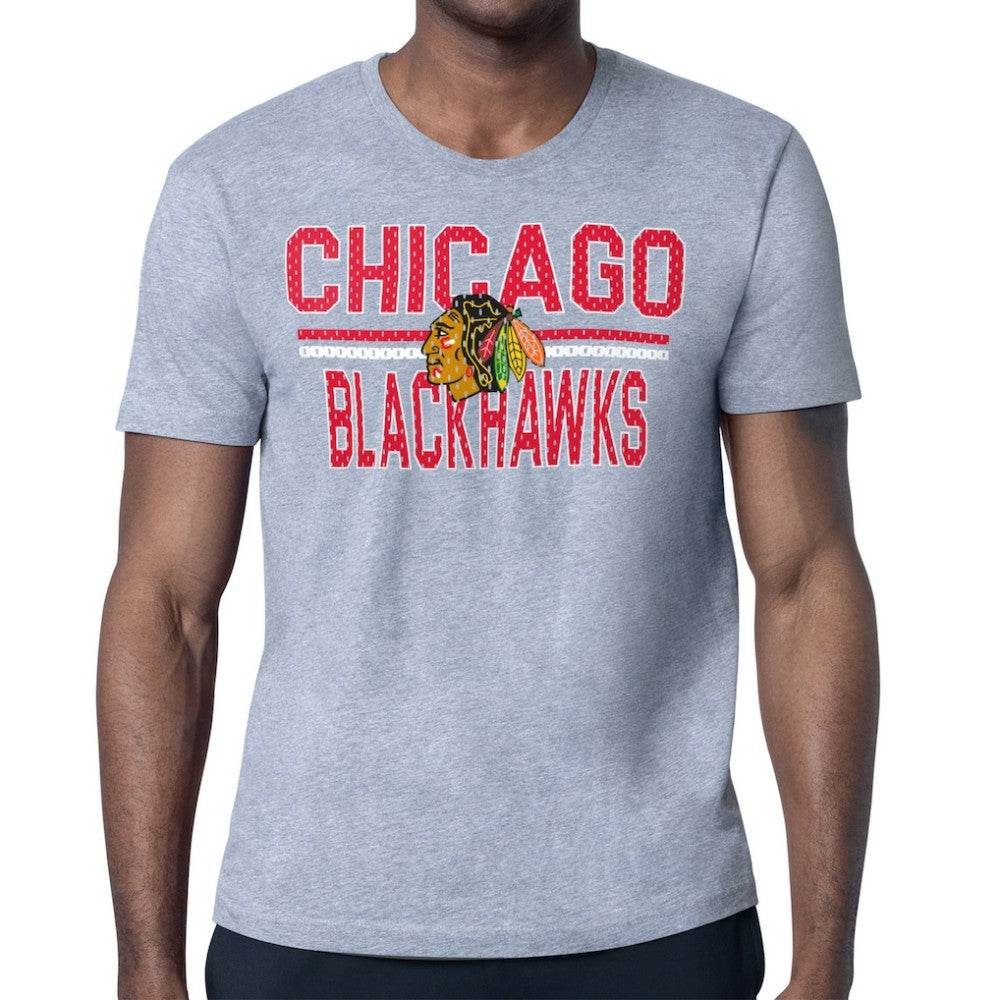 Chicago Blackhawks Starter Mesh Look Team Name T-Shirt - Heather Gray T-shirts