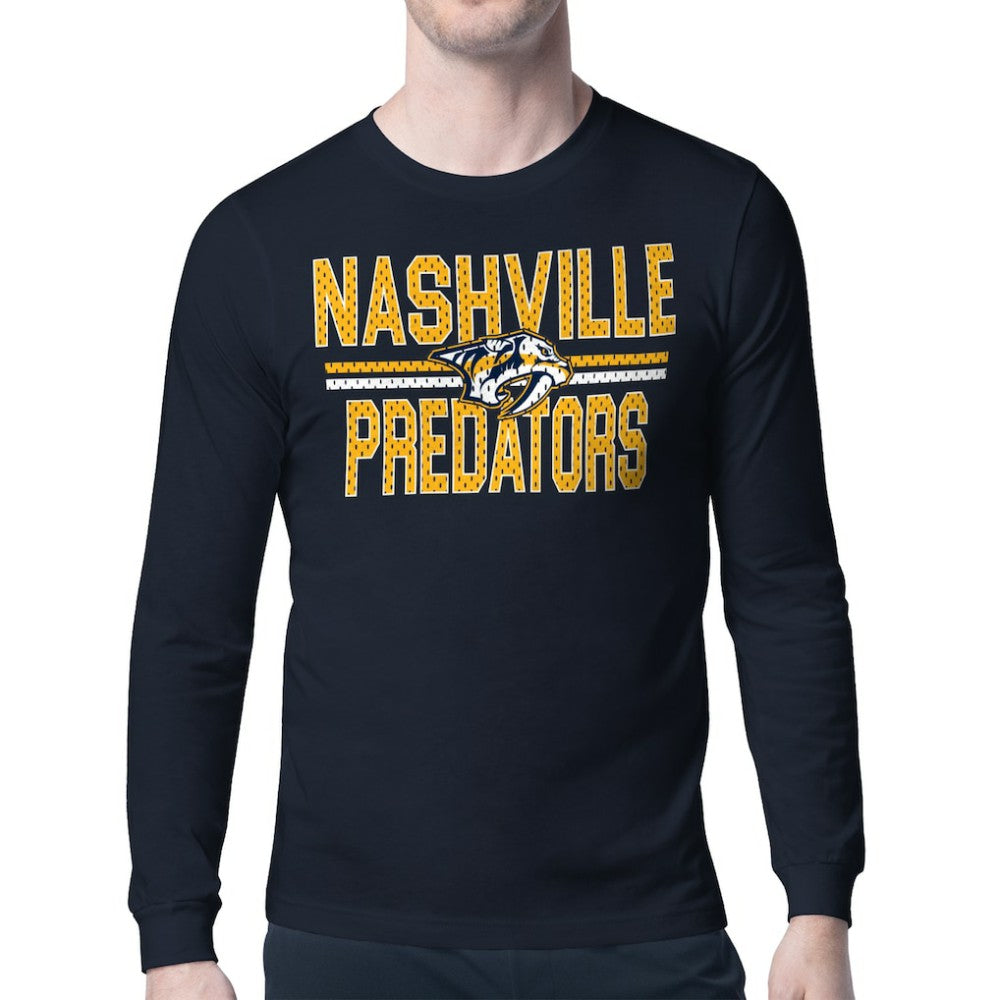 Nashville Predators Starter Mesh Look Team Name Long Sleeve T-Shirt - Navy T-shirts