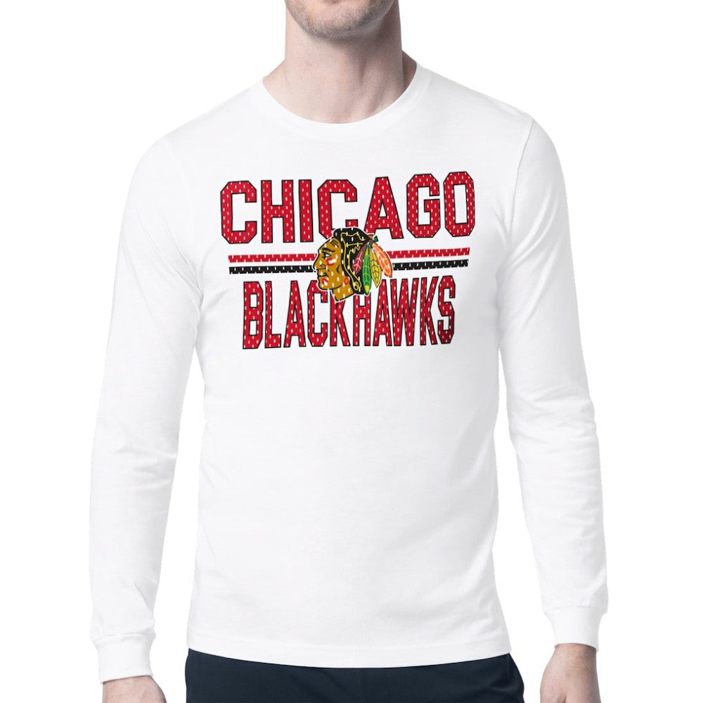 Chicago Blackhawks Starter Mesh Look Team Name Long Sleeve T-Shirt - White T-shirts