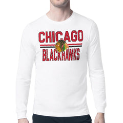 Chicago Blackhawks Starter Mesh Look Team Name Long Sleeve T-Shirt - White T-shirts