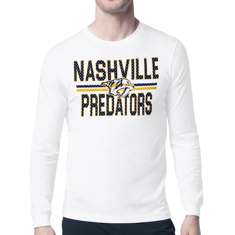 Nashville Predators Starter Mesh Look Team Name Long Sleeve T-Shirt - White T-shirts