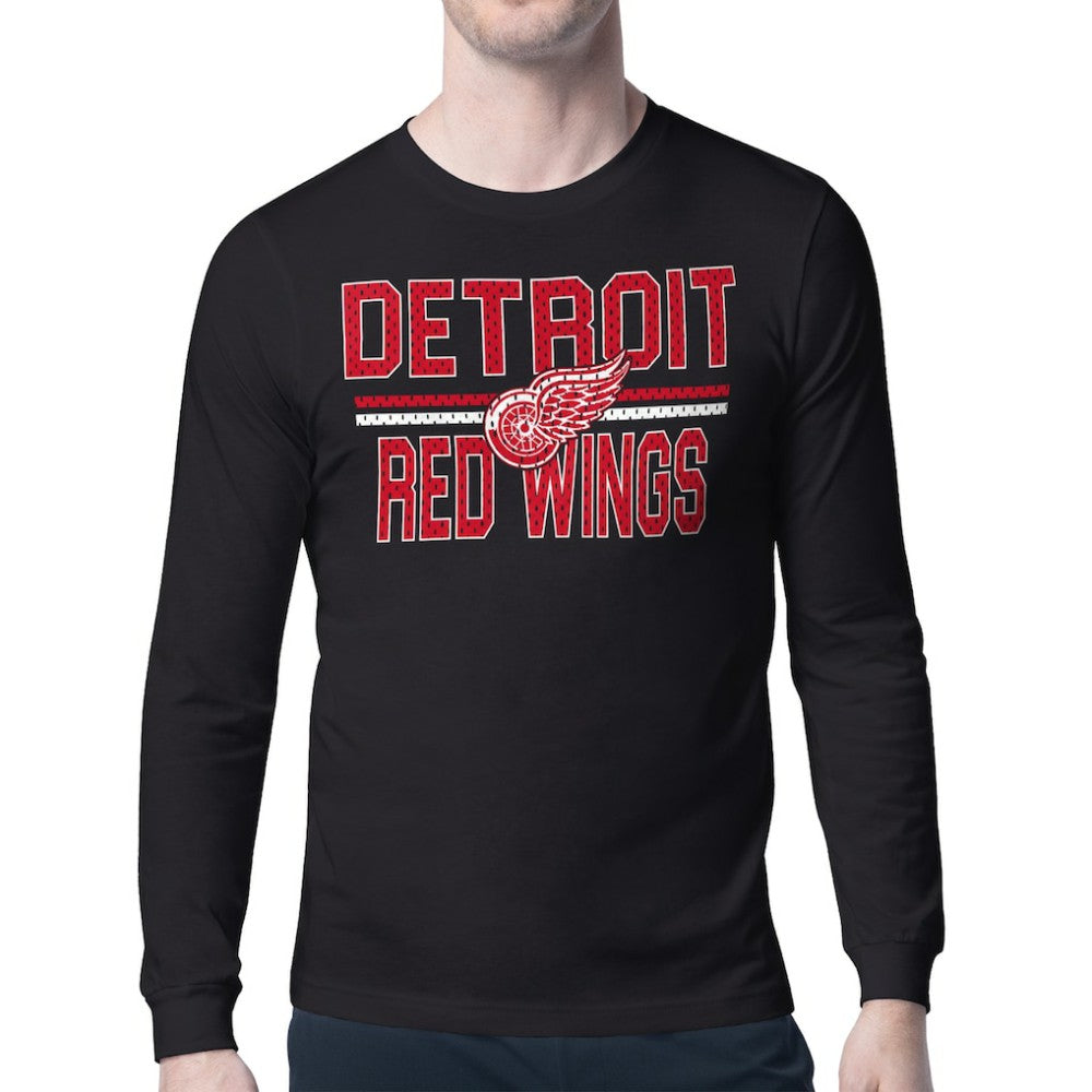 Detroit Red Wings Starter Mesh Look Team Name Long Sleeve T-Shirt - Black T-shirts