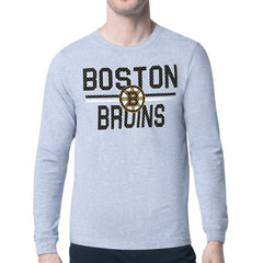 Boston Bruins Starter Mesh Look Team Name Logo Long Sleeve T-Shirt - Heather Gray T-shirts