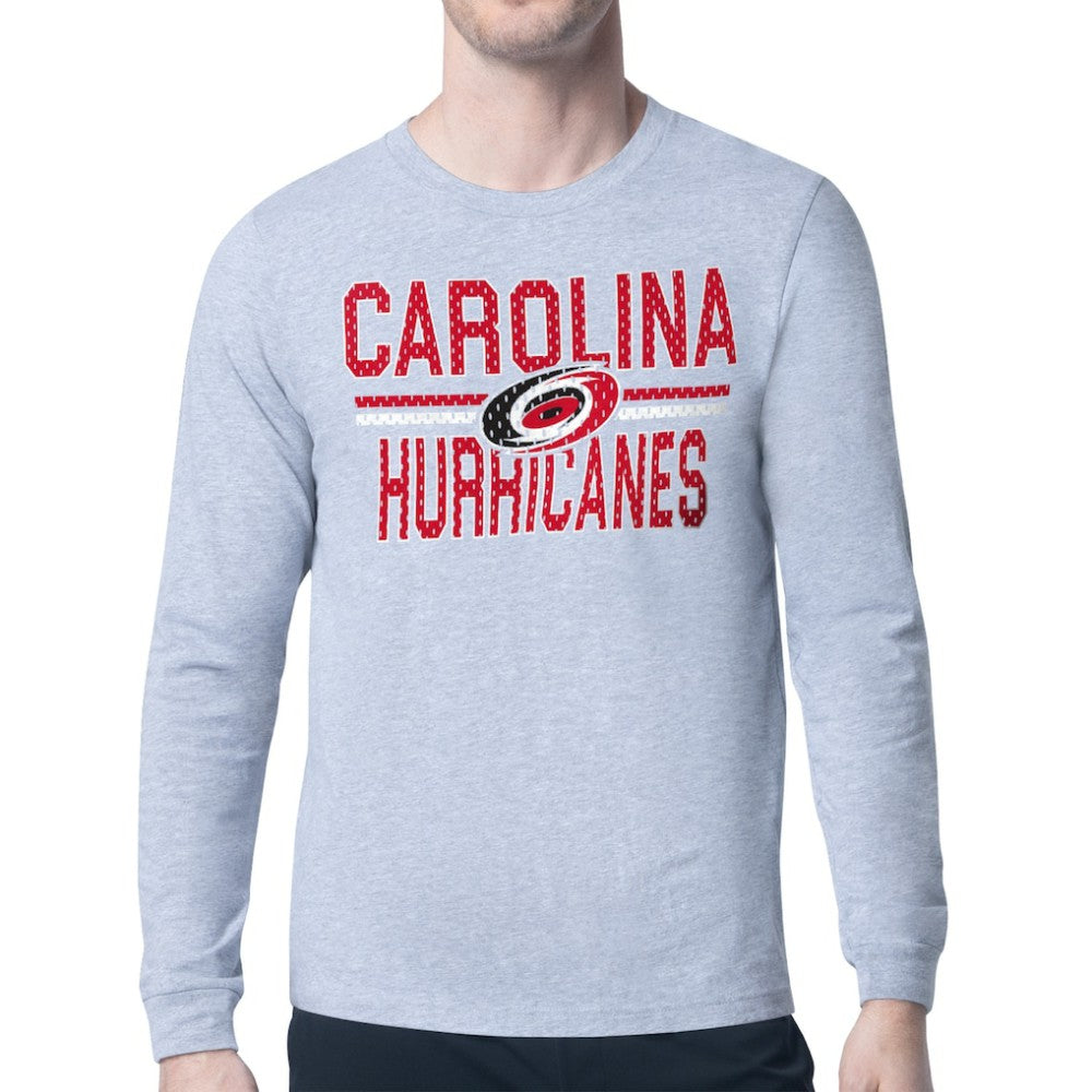 Carolina Hurricanes Starter Mesh Look Team Name Logo Long Sleeve T-Shirt - Heather Gray T-shirts