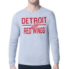 Detroit Red Wings Starter Mesh Look Team Name Logo Long Sleeve T-Shirt - Heather Gray T-shirts