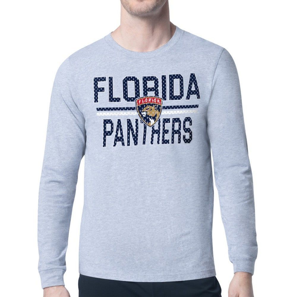 Florida Panthers Starter Mesh Look Team Name Logo Long Sleeve T-Shirt - Heather Gray T-shirts