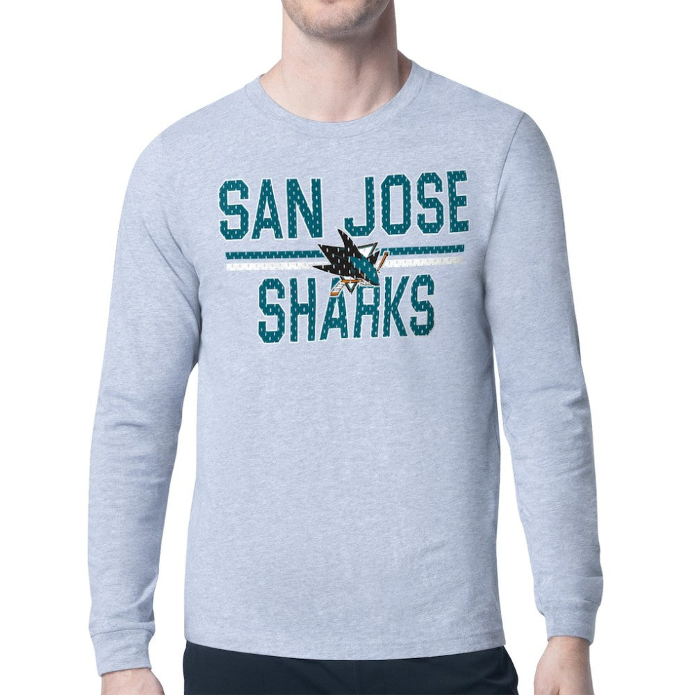San Jose Sharks Starter Mesh Look Team Name Logo Long Sleeve T-Shirt - Heather Gray T-shirts