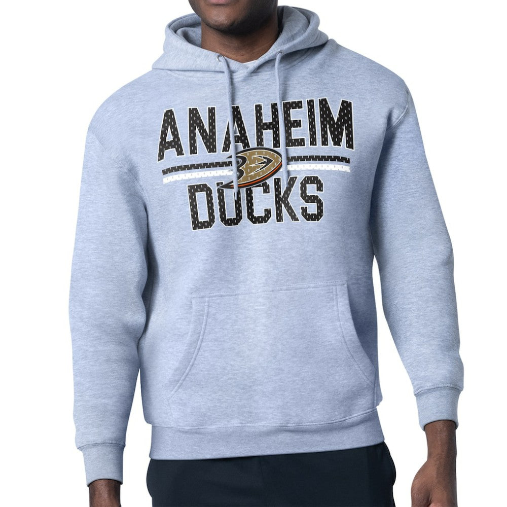 Anaheim Ducks Starter Mesh Look Team Name Logo Tri-Blend Pullover Hoodie - Heather Gray Hoodies