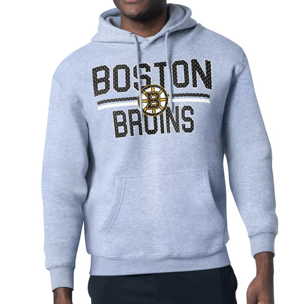Boston Bruins Starter Mesh Look Team Name Logo Tri-Blend Pullover Hoodie - Heather Gray Hoodies