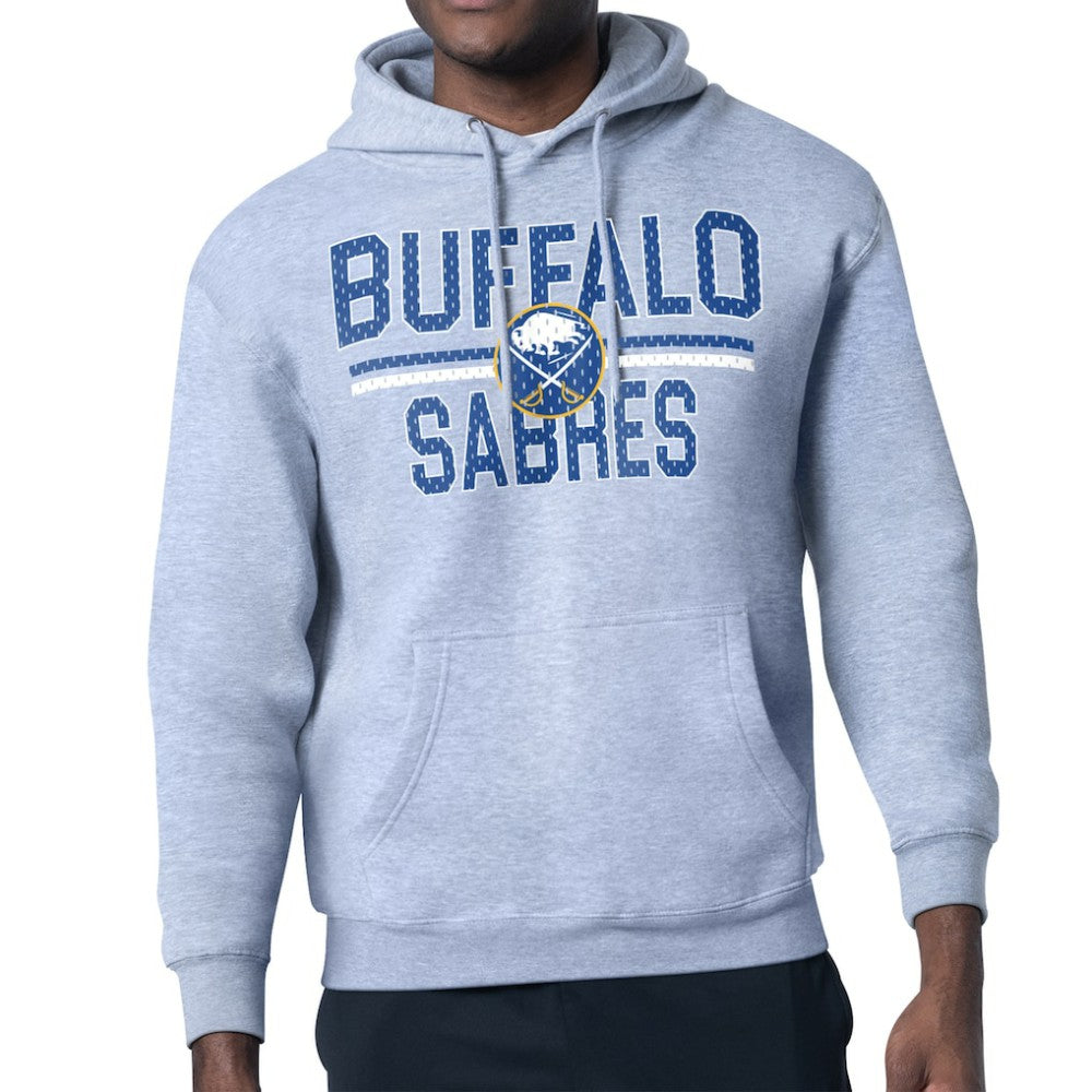 Buffalo Sabres Starter Mesh Look Team Name Logo Tri-Blend Pullover Hoodie - Heather Gray Hoodies