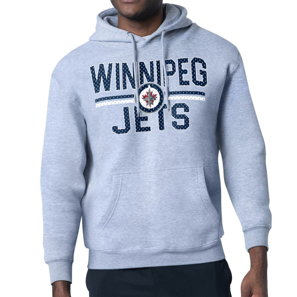 Winnipeg Jets Starter Mesh Look Team Name Logo Tri-Blend Pullover Hoodie - Heather Gray Hoodies