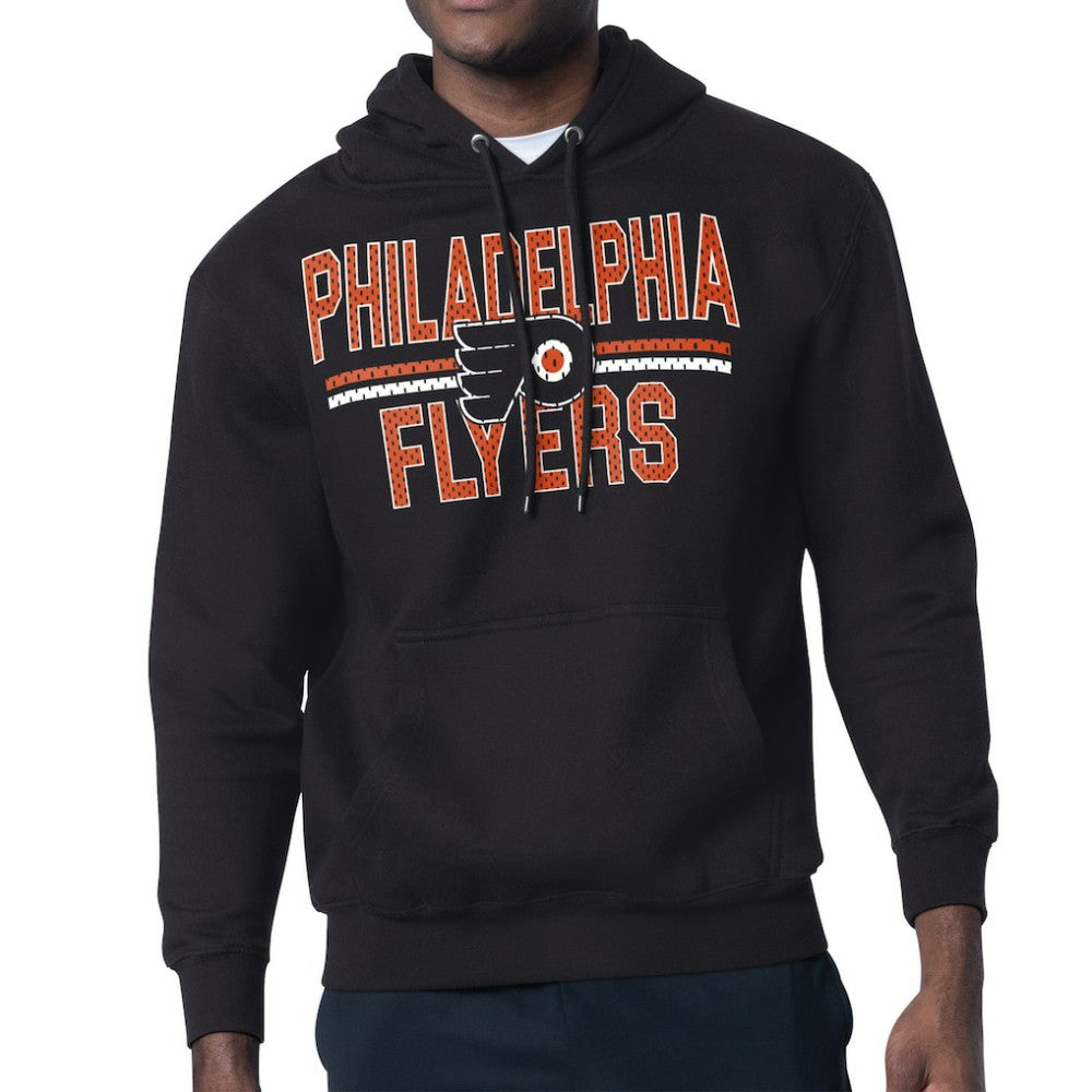 Philadelphia Flyers Starter Mesh Look Team Name Logo Tri-Blend Pullover Hoodie - Black Hoodies