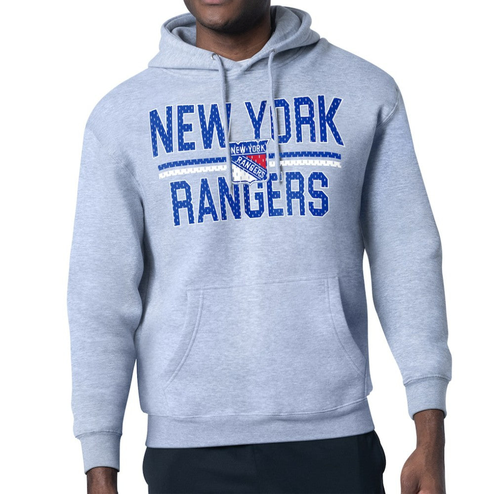 New York Rangers Starter Mesh Look Team Name Logo Tri-Blend Pullover Hoodie - Heather Gray Hoodies