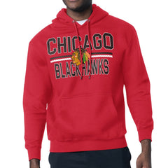 Chicago Blackhawks Starter Mesh Look Team Name Logo Tri-Blend Pullover Hoodie - Red Hoodies