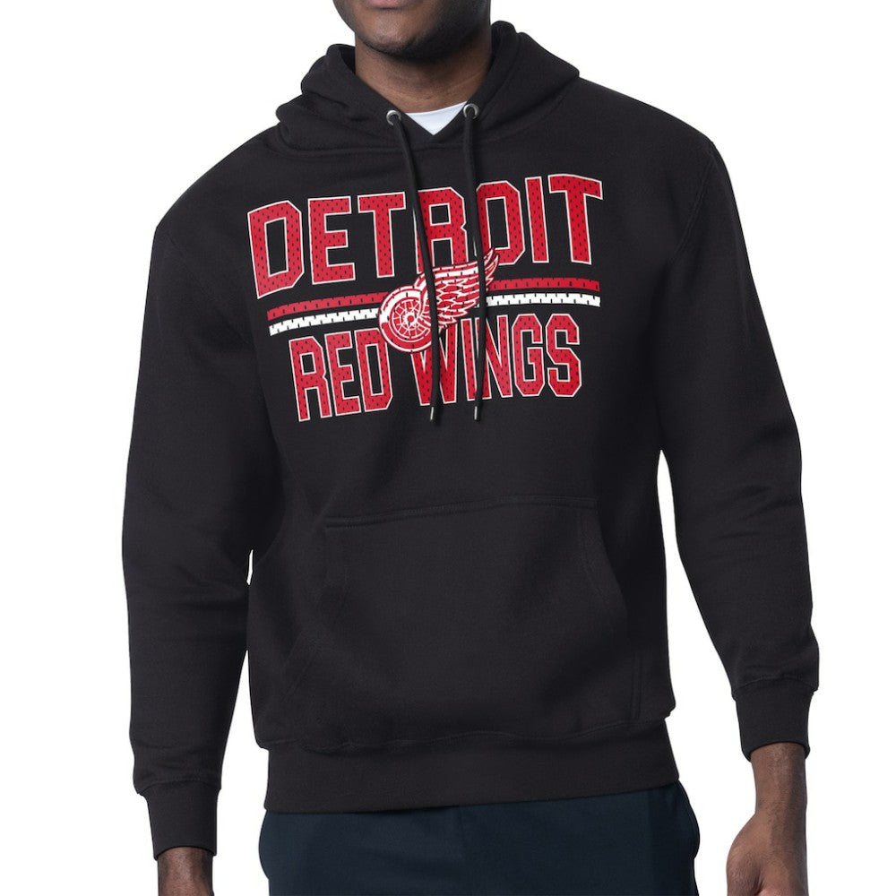 Detroit Red Wings Starter Mesh Look Team Name Logo Tri-Blend Pullover Hoodie - Black Hoodies