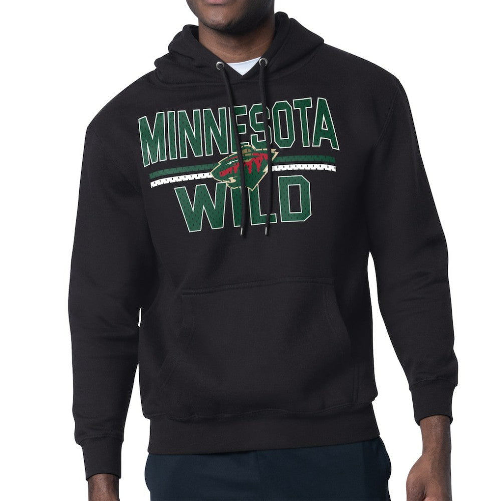 Minnesota Wild Starter Mesh Look Team Name Logo Tri-Blend Pullover Hoodie - Black Hoodies