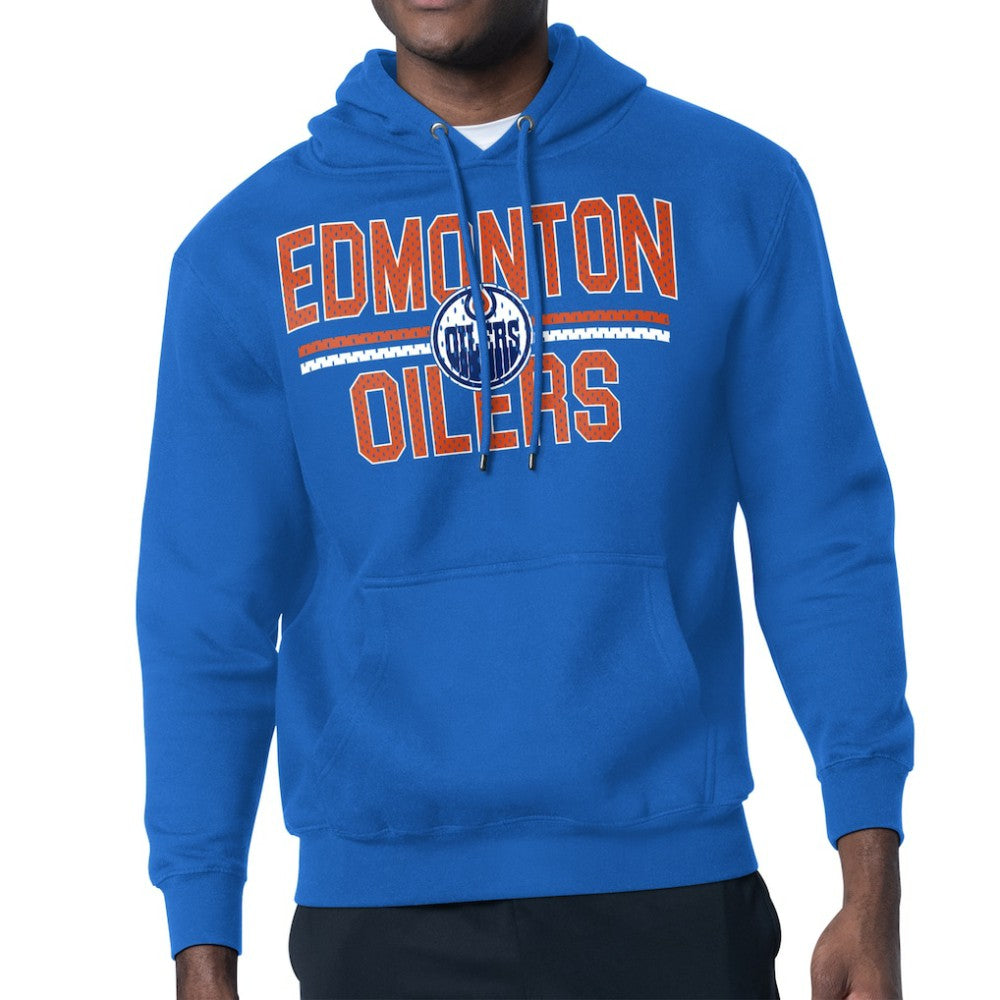 Edmonton Oilers Starter Mesh Look Team Name Logo Tri-Blend Pullover Hoodie - Royal Hoodies