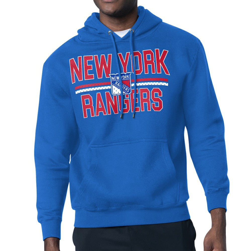 New York Rangers Starter Mesh Look Team Name Logo Tri-Blend Pullover Hoodie - Blue Hoodies