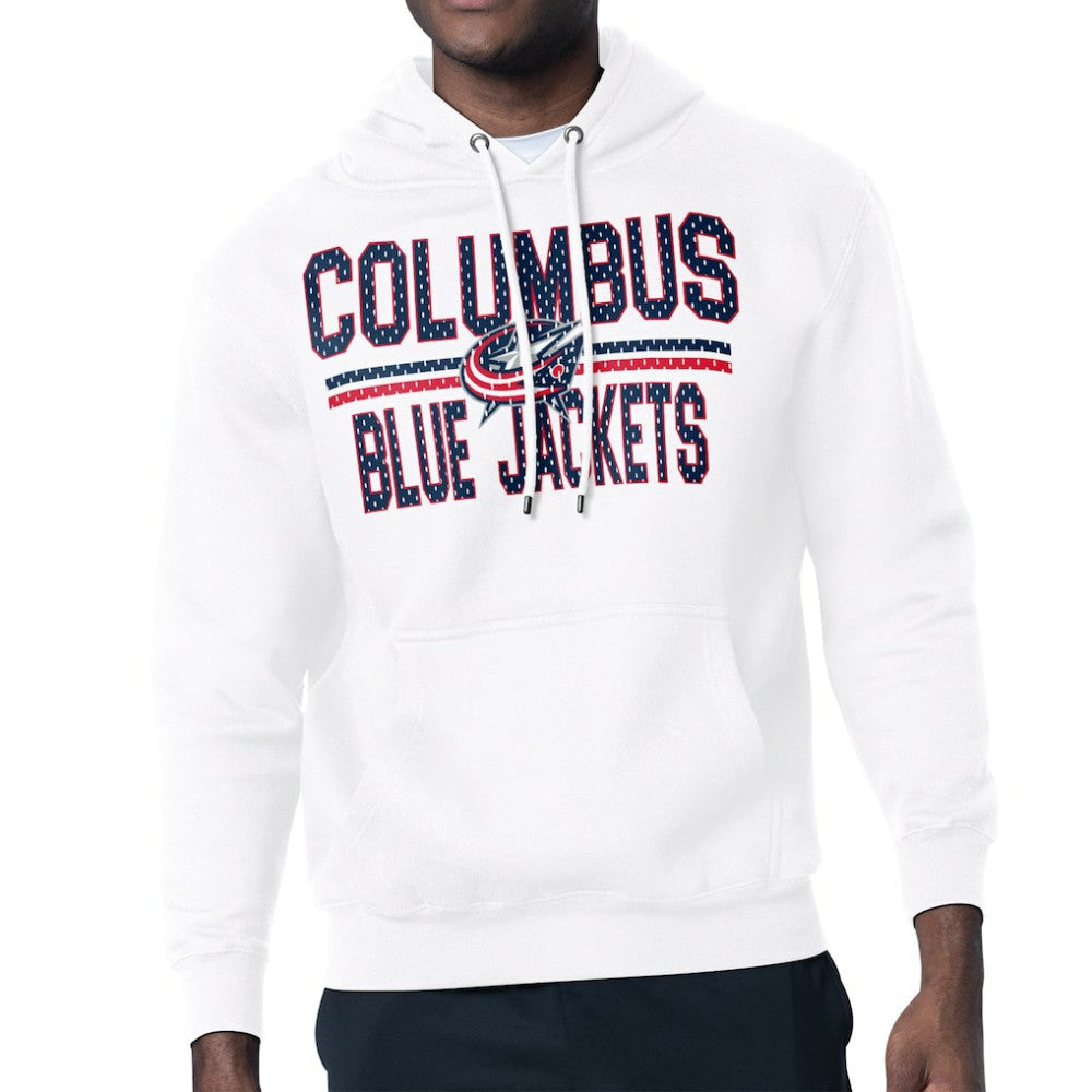 Columbus Blue Jackets Starter Mesh Look Team Name Logo Tri-Blend Pullover Hoodie - White Hoodies