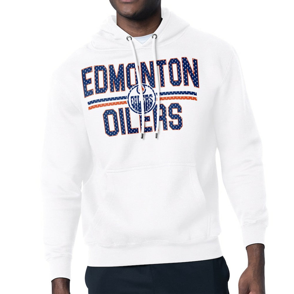 Edmonton Oilers Starter Mesh Look Team Name Logo Tri-Blend Pullover Hoodie - White Hoodies