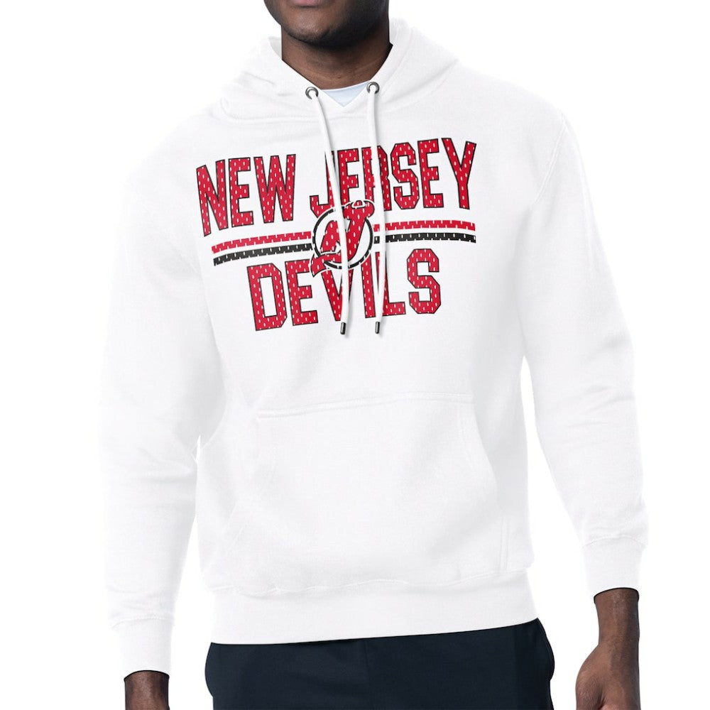 New Jersey Devils Starter Mesh Look Team Name Logo Tri-Blend Pullover Hoodie - White Jerseys