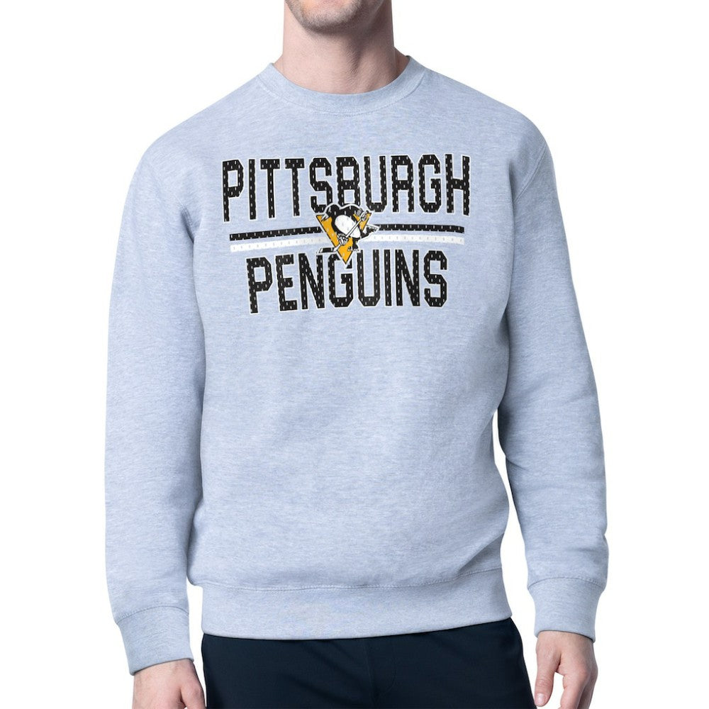 Pittsburgh Penguins Starter Mesh Look Team Name Logo Pullover Sweatshirt - Heather Gray Sweatshirts