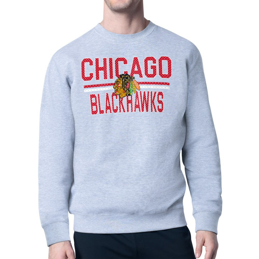 Chicago Blackhawks Starter Mesh Look Team Name Logo Pullover Sweatshirt - Heather Gray Sweatshirts