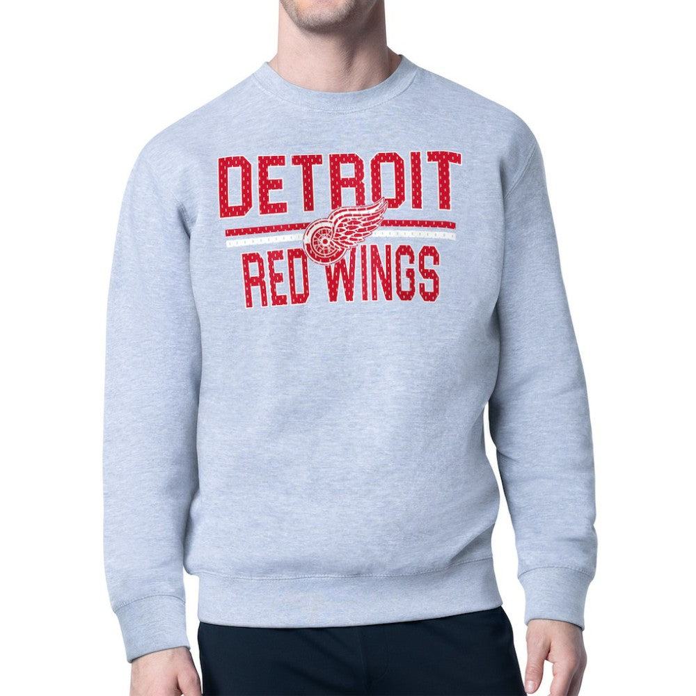 Detroit Red Wings Starter Mesh Look Team Name Logo Pullover Sweatshirt - Heather Gray Sweatshirts