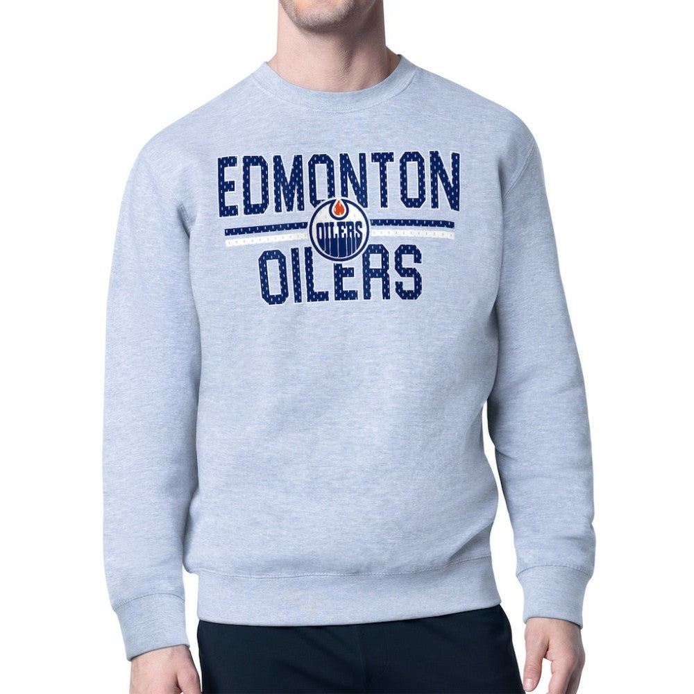 Edmonton Oilers Starter Mesh Look Team Name Logo Pullover Sweatshirt - Heather Gray Sweatshirts