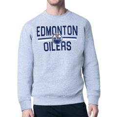 Edmonton Oilers Starter Mesh Look Team Name Logo Pullover Sweatshirt - Heather Gray Sweatshirts