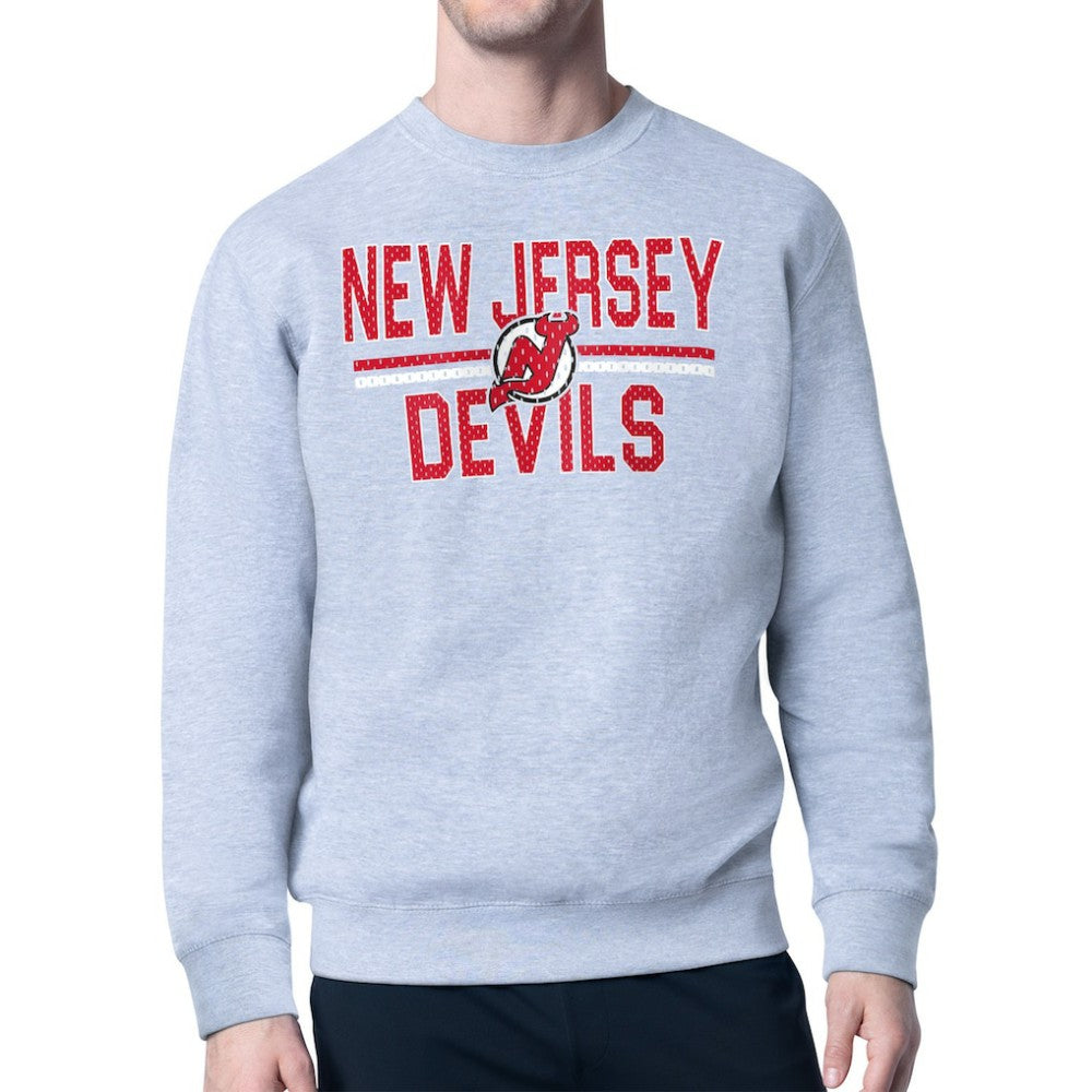New Jersey Devils Starter Mesh Look Team Name Logo Pullover Sweatshirt - Heather Gray Sweatshirts