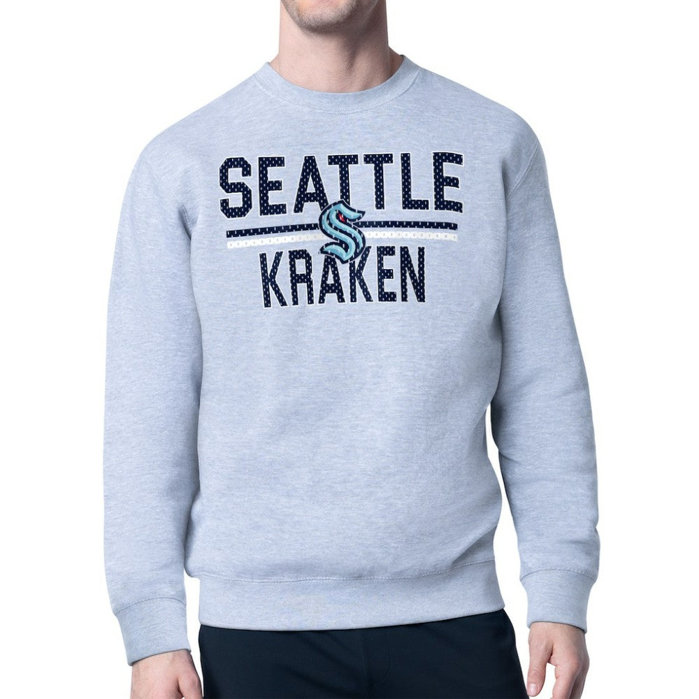 Seattle Kraken Starter Mesh Look Team Name Logo Pullover Sweatshirt - Heather Gray Sweatshirts