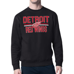 Detroit Red Wings Starter Mesh Look Team Name Logo Pullover Sweatshirt - Black Sweatshirts