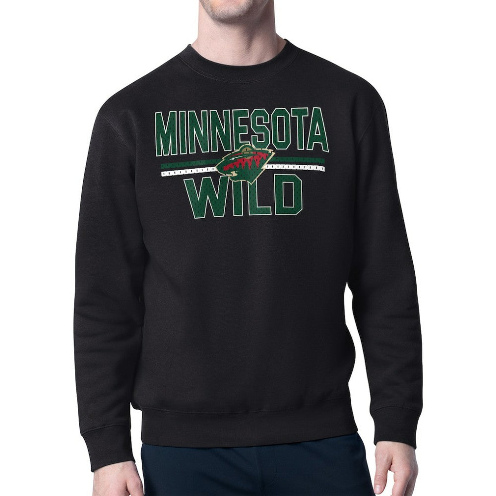 Minnesota Wild Starter Mesh Look Team Name Logo Pullover Sweatshirt - Black Sweatshirts