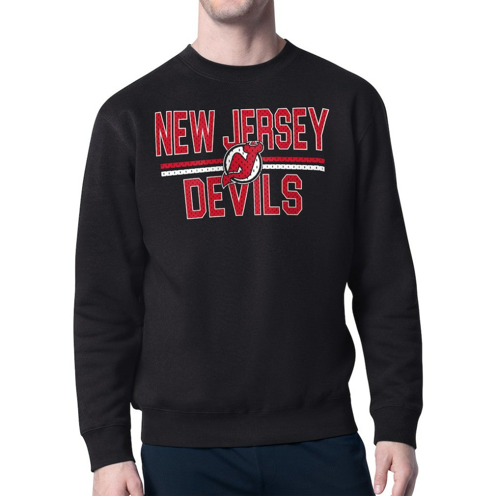 New Jersey Devils Starter Mesh Look Team Name Logo Pullover Sweatshirt - Black Sweatshirts