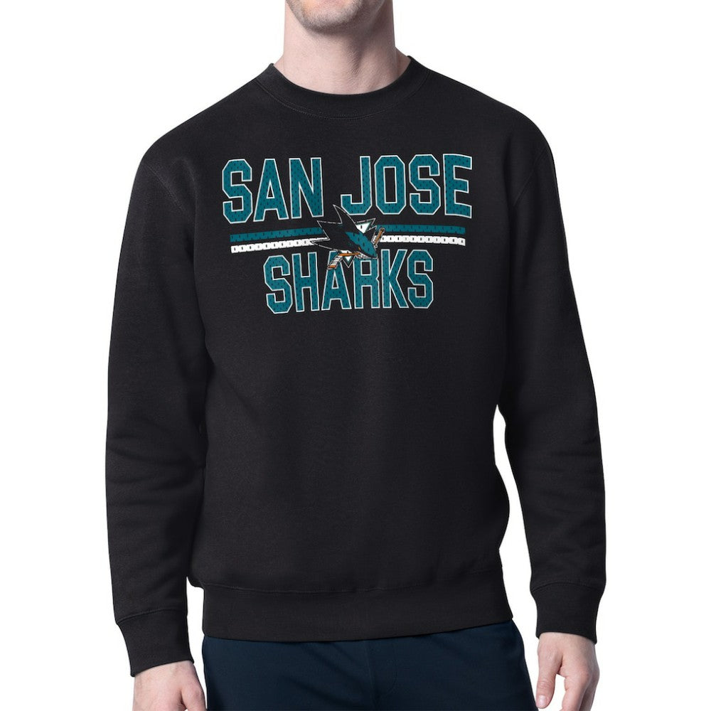 San Jose Sharks Starter Mesh Look Team Name Logo Pullover Sweatshirt - Black Sweatshirts