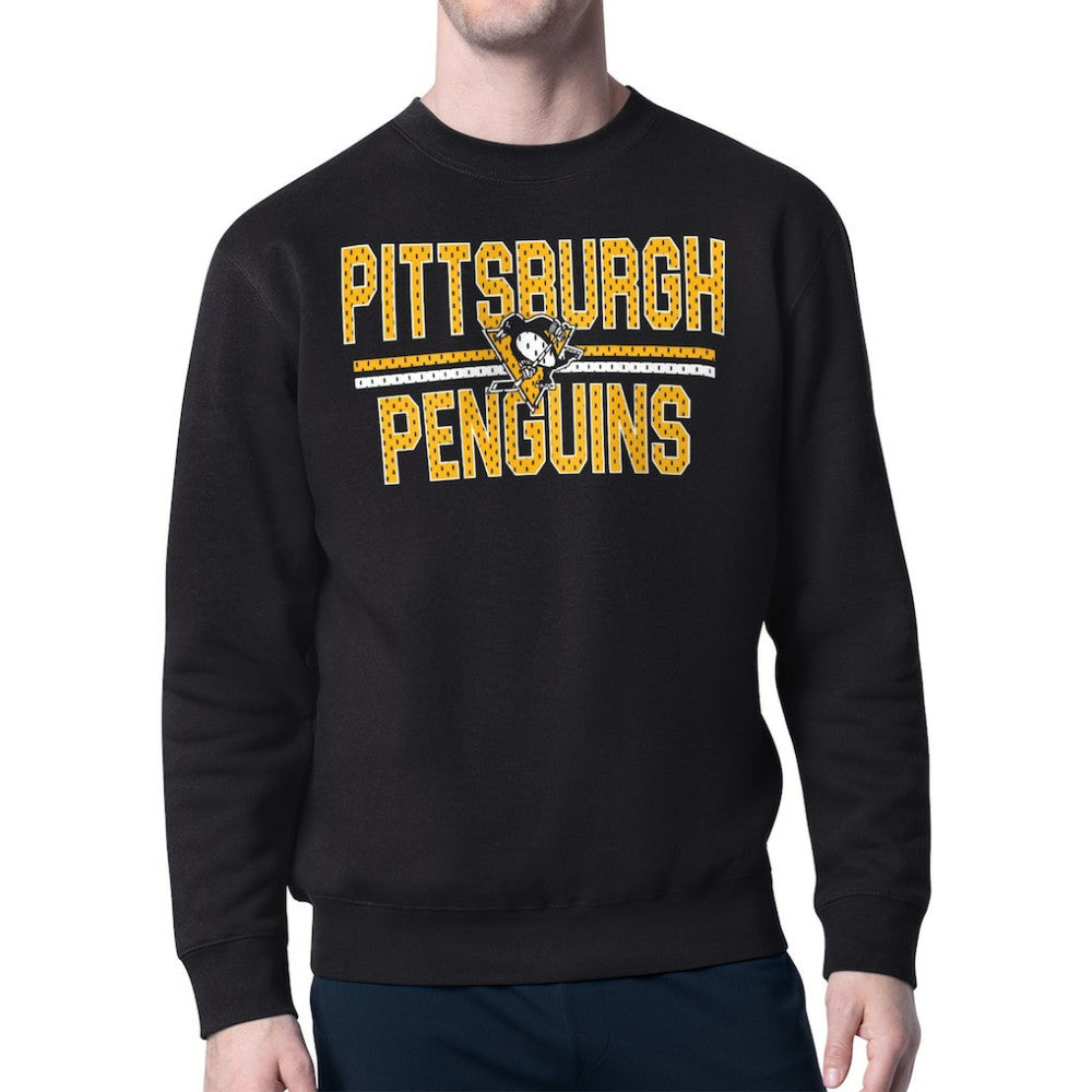 Pittsburgh Penguins Starter Mesh Look Team Name Logo Pullover Sweatshirt - Black Sweatshirts