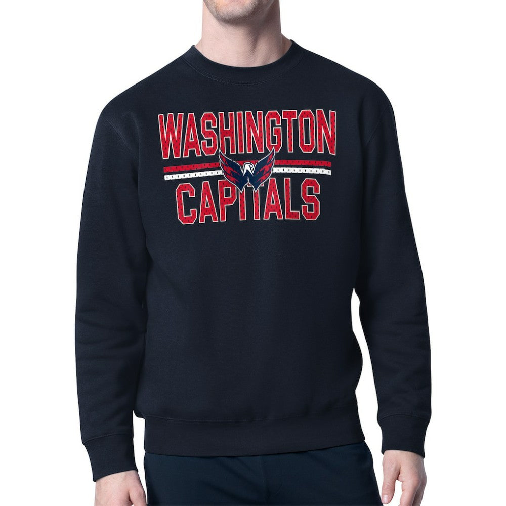 Washington Capitals Starter Mesh Look Team Name Logo Pullover Sweatshirt - Navy Sweatshirts