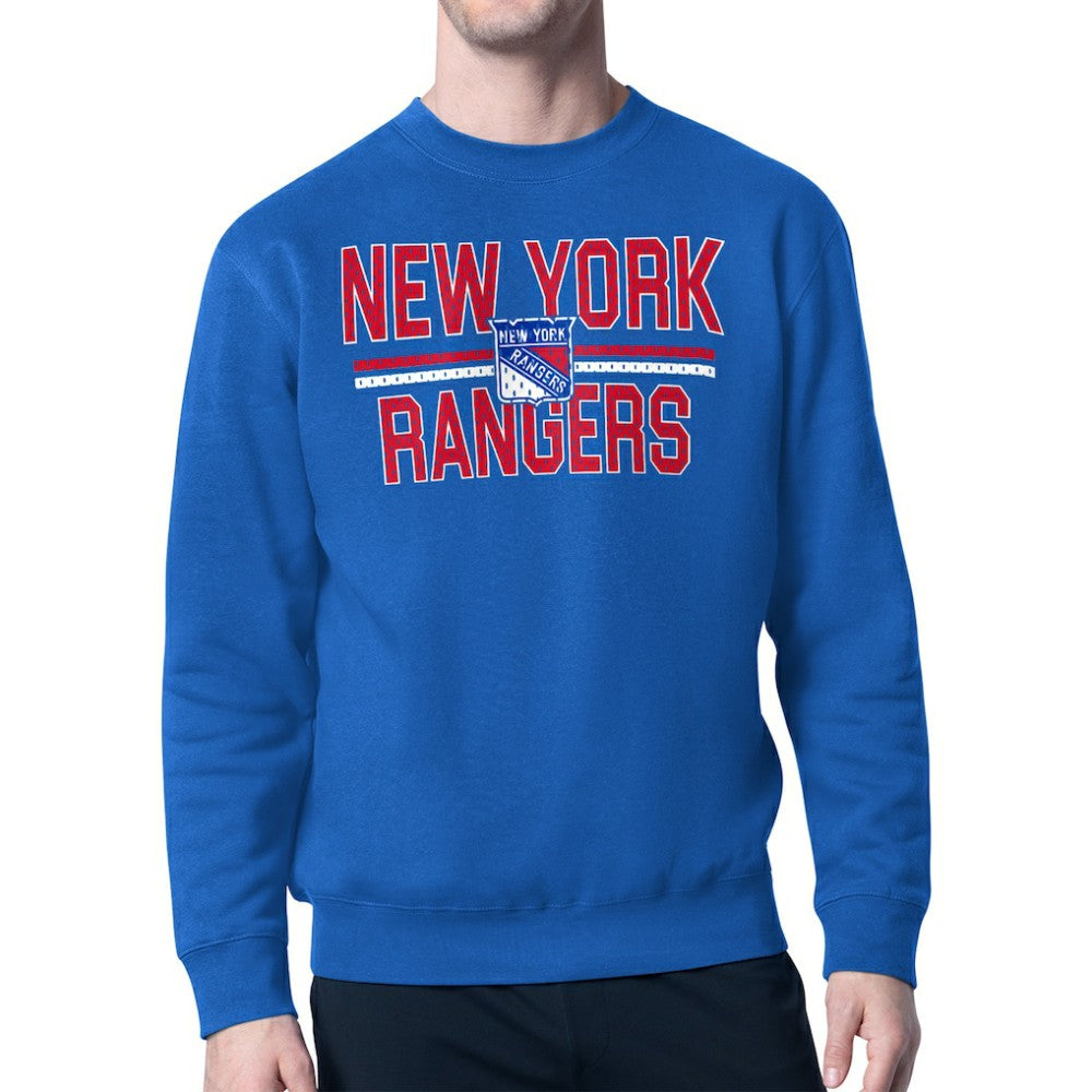 New York Rangers Starter Mesh Look Team Name Logo Pullover Sweatshirt - Blue Sweatshirts