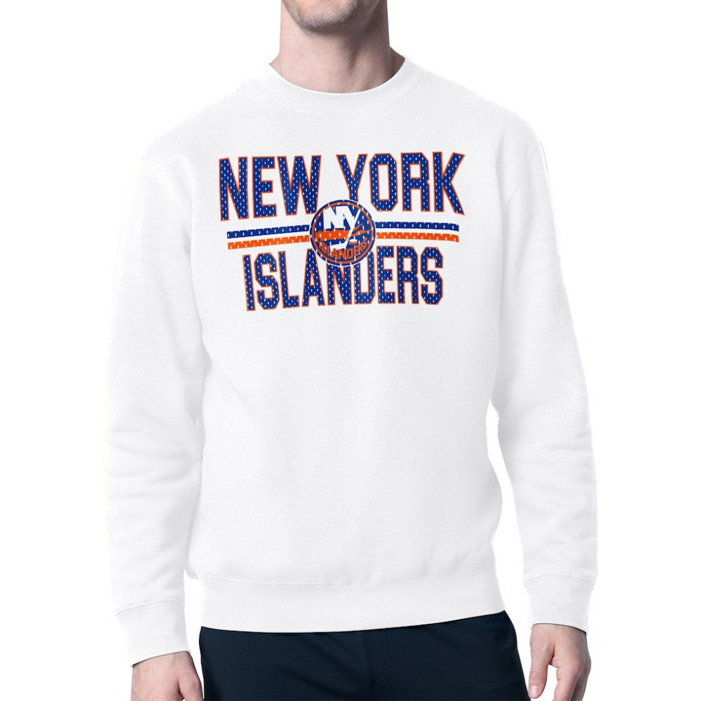 New York Islanders Starter Mesh Look Team Name Logo Pullover Sweatshirt - White Sweatshirts