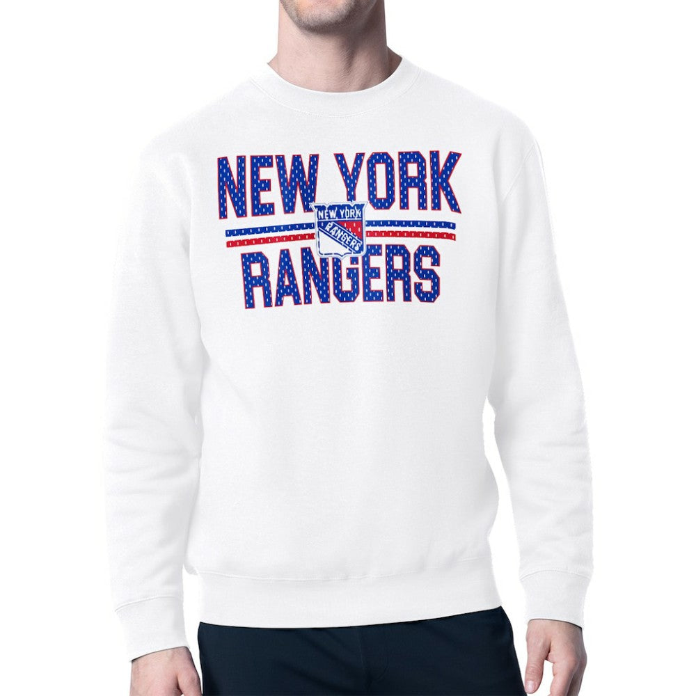New York Rangers Starter Mesh Look Team Name Logo Pullover Sweatshirt - White Sweatshirts