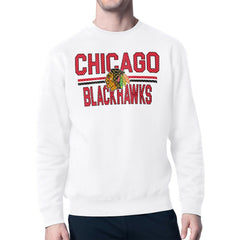 Chicago Blackhawks Starter Mesh Look Team Name Logo Pullover Sweatshirt - White Sweatshirts