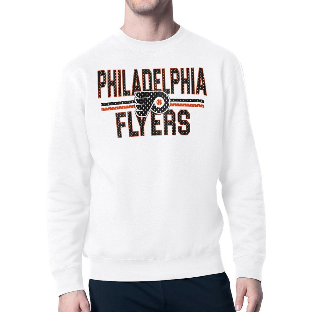 Philadelphia Flyers Starter Mesh Look Team Name Logo Pullover Sweatshirt - White Sweatshirts