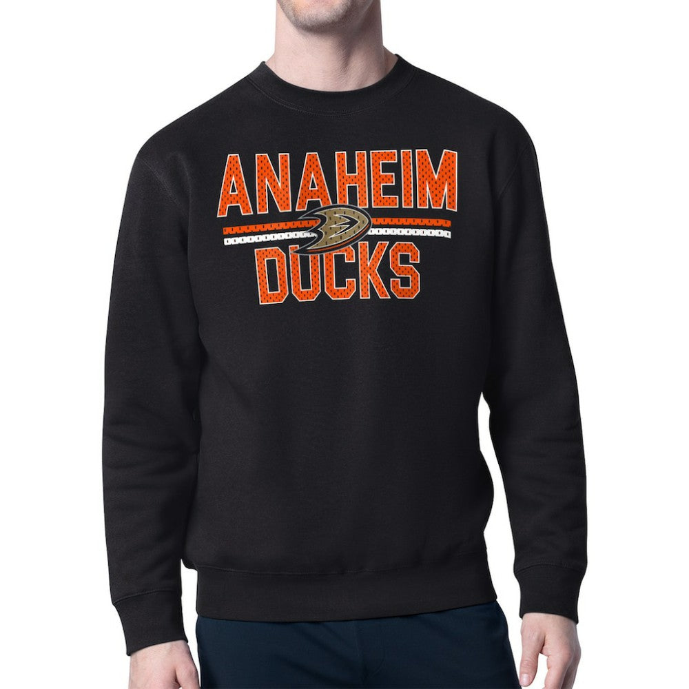Anaheim Ducks Starter Mesh Look Team Name Logo Pullover Sweatshirt - Black Sweatshirts